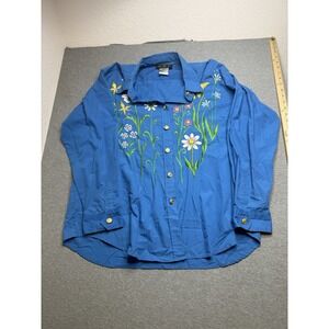 Vintage Bob Mackie Artsy Embroidered Floral Button Down Women's 1X Flowers